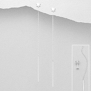 925 Sterling Silver Bar and Star of David Push-Back Earrings